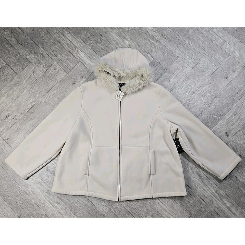 New! Vintage Rare Fuda Studio Size 3X White Jacket Faux Furr Hood Long Sleeve